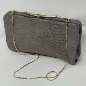 VINCE CAMUTO, ELLA GRAY REPTILE LEATHER SHOULDER BAG WITH CHAIN STRAP